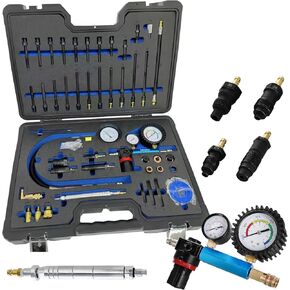 46pcs Petrol Diesel Engine Compression and Leakage Test Kit, Automotive Cylinder Leak Down Tester Kit with Dual Gauge for Diagnosing Engine Issues, Fit for HDI, TDCi, Pumpe Duse Engine