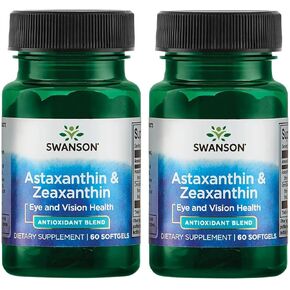 Swanson Astaxanthin & zeaxanthin رؤية العين رؤية الدماغ البشرة المضادة للأكسدة مضادات الأكسدة (Astaxanthin 4 ملغ و Omnixan Zeaxanthin 4 ملغ) 60 Sofgels SGELS (2 عبوة)