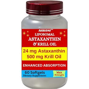 Astaxanthin liposomal 24mg مع ملحق Kril Oil 500mg ، 60 ناعمة