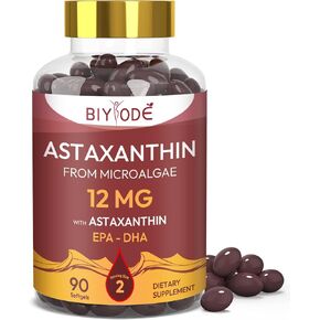 Astaxanthin Supplements Antioxidants Softgels: Astaxanthin 12mg Max Strength from MicroAlgae EPA-DHA Supports Skin Cardiovascular Health Improves Circulation and Immune Health (90 softgels)