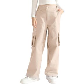 Girls Cargo Pants Adjustable Loose Wide Leg Kids Casual Cargo Jogger Trousers Parachute Pants with Pockets 7-16 Years