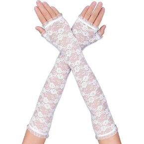 Lusofie Long Lace Gloves Formal Fingerless Women Bridal Lace Floral Gloves for Wedding Tea Party Prom Arm Sleeves