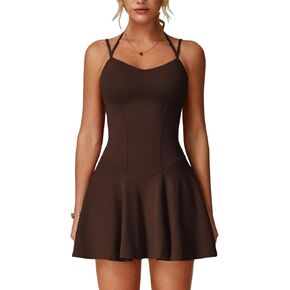 Womens Tennis Dress with Built-in Shorts and Bra Spaghetti Strap Backless Workout Yoga Golf Dresses with Pockets