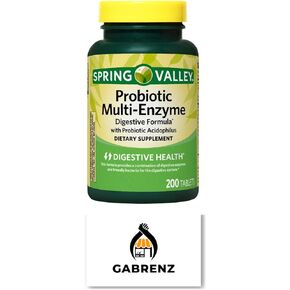 Spring Valley Probiotic Multi-Enzyme Digestive Formula Tablets, 200 ct - A Comprehensive Blend of Probiotics and Digestive Enzymes to Support Digestive Health. (Pack of 1) Includes a Gbz Ref Magnet