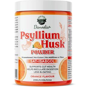 Danodia Foods Organic Psyllium Husk Powder Mild Orange Flavor, 200g (8.8oz) | Sat-Isabgol with 5 Added Herbs | Unsweetened, Gluten-Free, Natural Fiber Supplement for Digestive Health