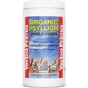 yerba prima prima psyllium قشور كاملة ، مكملات الألياف 12 أونصة ، غير الكائنات المعدلة وراثيا ، عضوية معتمدة