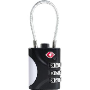 TSA Approved Luggage Locks - Small Combo Travel Padlock with Cable, TSA 007 Suitcase & Backpack Security, Durable & Easy to Use (Black+Blue)