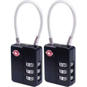 TSA Approved Luggage Lock Flexible Cable Resettable 3 Digit Combination Locks Alloy Travel Padlock for Locker Suitcases, Backpack, Baggage (2, Black)
