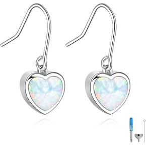 Sterling Silver Opal Heart Cremation Earrings for Ashes for Women Keepsake Memorial Urn Earrings for Human Ashes