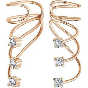 Triple Spiral CZ Crawlers Clawlers Wire Zirconia Clatilage Cuff Cuff Cuff Enring for Women Teen 14k صفراء من الذهب مطلي .925 الفضة الاسترليني