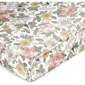 Sweet Jojo Designs Vintage Floral Boho Girl Baby Satin Fitted Crib Sheet Infant Newborn Nursery Toddler Bed Room Standard Mattress Blush Pink Yellow Bohemian Shabby Chic Farmhouse Sage Green White