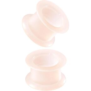 2PCS Ear Gauges Flesh Tone Thick Wall Silicone Double Flared Flesh Skin Tone Black Ear Gauges Tunnel Plugs Stretchers Expander for Women Men 8G-1" 3-25mm
