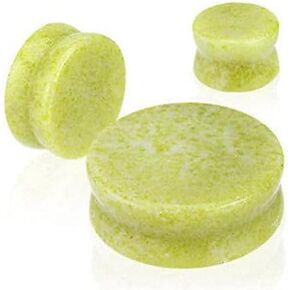 زوج 2G (6 مم) Lemon Jade Stone Plugs مزدوجة المضيق المقياس العضوية الخضراء الصفراء البيضاء (2pcs)