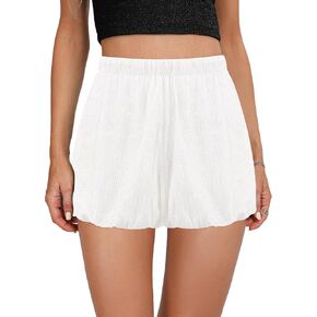 Women's High Waist Casual Sequin Elastic Sparkly Hot Pants Party Glitter Club Straight Leg Shorts