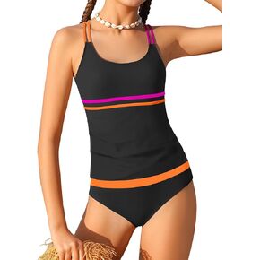 فتيات Tankini Swimsuits 2 قطعة متواضعة بدلة السباحة بلوك بلوك ملابس السباحة للفتيات 9-16 سنة