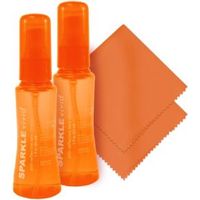 Sparkle Vivid Anti-Reflective Safe Lens Cleaner Spray Kit - (2) 2oz Glasses Cleaner Spray & (2) Microfiber Cloth for Eyeglasses, Sunglasses, Lenses, Screens and Camera Cleaning Kit (4 Piece Set)