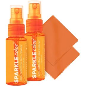 Sparkle Anti-Reflective Safe Lens Cleaner Spray Kit - (2) 1oz Glasses Cleaner Bottle & (2) Microfiber Cloth for Eyeglasses, Sunglasses, Lenses, Screens and Camera Cleaning Kit (4 Piece Set)