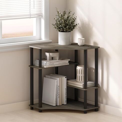Furinno Turn-N-Tube Multipurpose Corner Shelf, Display Rack, Bookshelf, French Oak/Black in Saudi Arabia