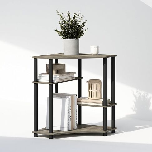 Furinno Turn-N-Tube Multipurpose Corner Shelf, Display Rack, Bookshelf, French Oak/Black in Saudi Arabia