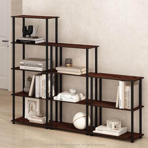 Furinno Turn-N-Tube Multipurpose Corner Shelf, Display Rack, Bookshelf, French Oak/Black in Saudi Arabia