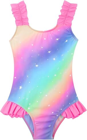 XiaoMoSha Girls One Piece Swimsuit Ruffled Straps Bathing Suits Summer Swim Suit Quick Dry Beach Swimwear for Kids 3-10 Years in Saudi Arabia