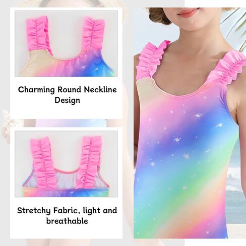XiaoMoSha Girls One Piece Swimsuit Ruffled Straps Bathing Suits Summer Swim Suit Quick Dry Beach Swimwear for Kids 3-10 Years in Saudi Arabia