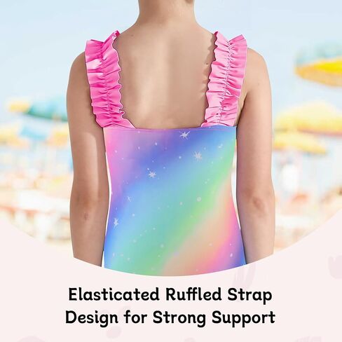 XiaoMoSha Girls One Piece Swimsuit Ruffled Straps Bathing Suits Summer Swim Suit Quick Dry Beach Swimwear for Kids 3-10 Years in Saudi Arabia