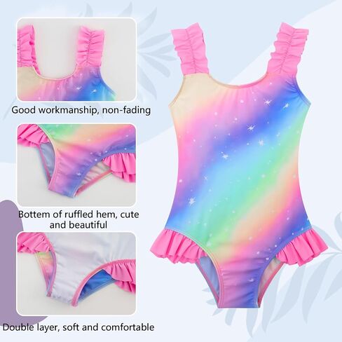 XiaoMoSha Girls One Piece Swimsuit Ruffled Straps Bathing Suits Summer Swim Suit Quick Dry Beach Swimwear for Kids 3-10 Years in Saudi Arabia