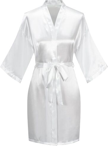 Women's Short Satin Robes One Size Silver Rhinestones Bride Bridesmaid for Wedding Party Getting Ready Bathrobe in Saudi Arabia