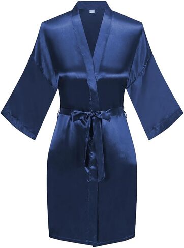 Women's Short Satin Robes One Size Silver Rhinestones Bride Bridesmaid for Wedding Party Getting Ready Bathrobe in Saudi Arabia