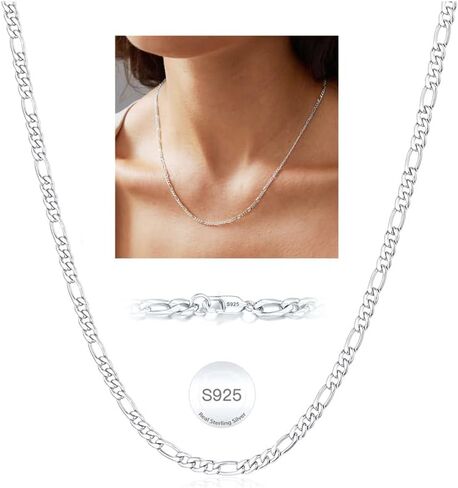 S925 Sterling Silver Figaro Chain Necklace for Women Girls 3mm/5mm Thick Sturdy & Colourfast Women's Chain Necklaces Jewelery for Women Girls 14/16/18/20/22/24/Inch in Saudi Arabia