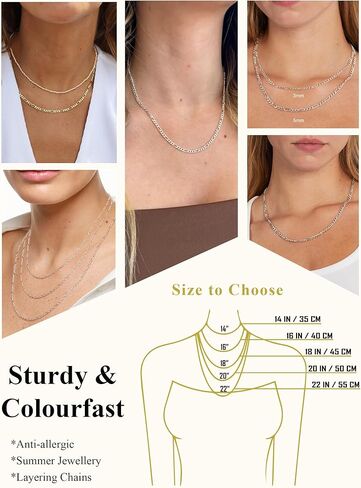 S925 Sterling Silver Figaro Stain Necklace for Women Girls 3mm/5mm سميكة متينة وسلسلة السلسلة للسيدات المجوهرات للنساء الفتيات 14/16/10/22/22/24/بوصة in Kuwait