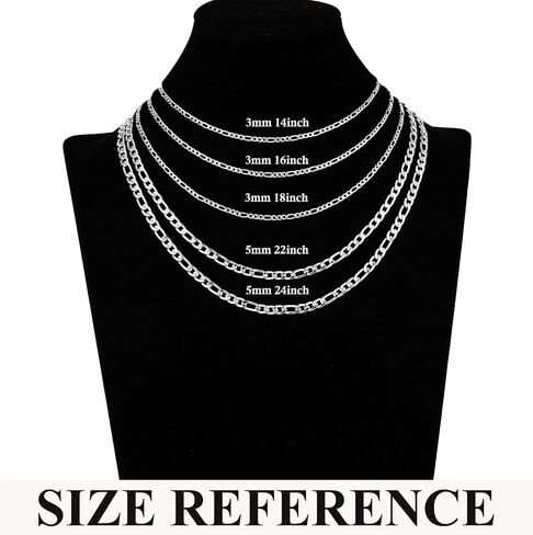 S925 Sterling Silver Figaro Chain Necklace for Women Girls 3mm/5mm Thick Sturdy & Colourfast Women's Chain Necklaces Jewelery for Women Girls 14/16/18/20/22/24/Inch in Saudi Arabia