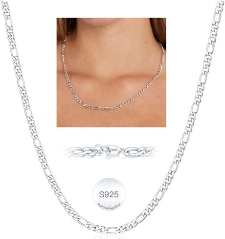 S925 Sterling Silver Figaro Stain Necklace for Women Girls 3mm/5mm سميكة متينة وسلسلة السلسلة للسيدات المجوهرات للنساء الفتيات 14/16/10/22/22/24/بوصة in Kuwait