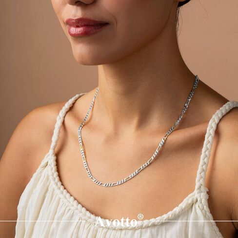 S925 Sterling Silver Figaro Stain Necklace for Women Girls 3mm/5mm سميكة متينة وسلسلة السلسلة للسيدات المجوهرات للنساء الفتيات 14/16/10/22/22/24/بوصة in Kuwait