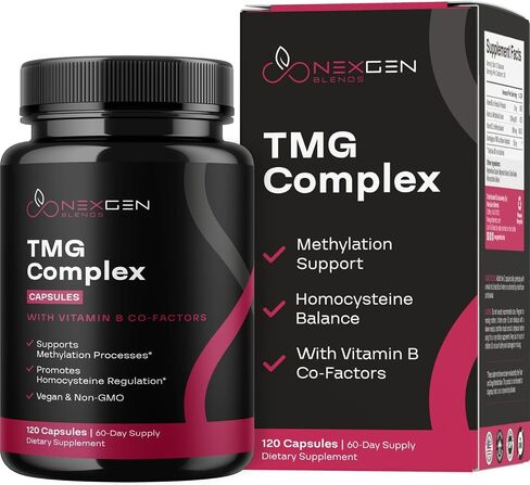 مكمل TMG Trimethylglycine مع مركب Methyl B - مكمل 500 mg Betaine TMG مع عوامل فيتامين B الميثيلية لدعم القلب والكبد الهوموسيستين - نباتي وغير معدّل وراثيًا (كمية شهر واحد) in Saudi Arabia