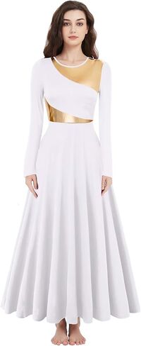 Long Sleeve Praise Dance Dress for Women Metallic Liturgical Worship Dance Costumes Lyrical Costume Church Robe in Kuwait