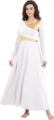 Long Sleeve Praise Dance Dress for Women Metallic Liturgical Worship Dance Costumes Lyrical Costume Church Robe in Kuwait