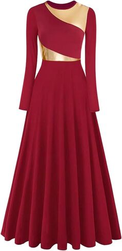 Long Sleeve Praise Dance Dress for Women Metallic Liturgical Worship Dance Costumes Lyrical Costume Church Robe in Kuwait