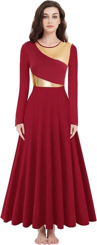 Long Sleeve Praise Dance Dress for Women Metallic Liturgical Worship Dance Costumes Lyrical Costume Church Robe in Kuwait