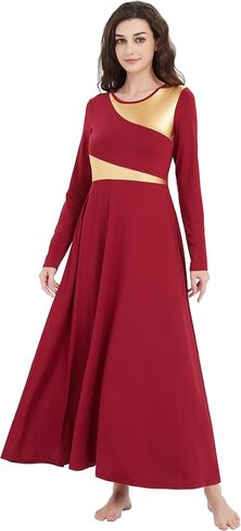 Long Sleeve Praise Dance Dress for Women Metallic Liturgical Worship Dance Costumes Lyrical Costume Church Robe in Kuwait