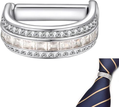 Men's Gold Silver Tie Ring Crystal Tie Clip for Regular Ties Cubic Zirconia Tie Clasp Business Wedding Neckties Holder Clip Jewelry Gift with Box in Kuwait