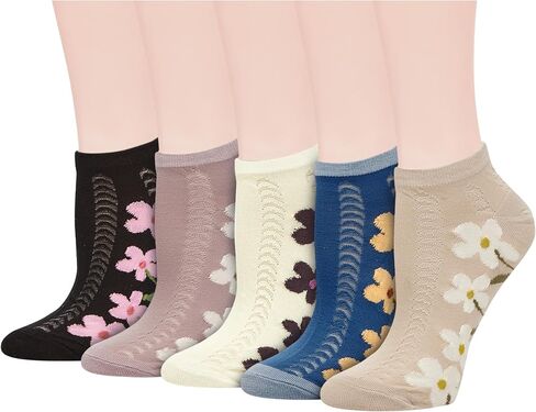 Violet Mist Cute Ankle Socks Kawaii Embroidered Floral Short Casual Cotton Socks Vintage Patterned 5 Pairs for Girls Women in Saudi Arabia