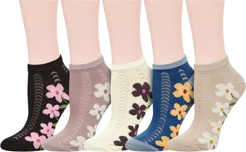 Violet Mist Cute Ankle Socks Kawaii Embroidered Floral Short Casual Cotton Socks Vintage Patterned 5 Pairs for Girls Women in Saudi Arabia
