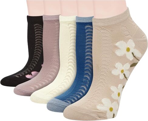 Violet Mist Cute Ankle Socks Kawaii Embroidered Floral Short Casual Cotton Socks Vintage Patterned 5 Pairs for Girls Women in Saudi Arabia