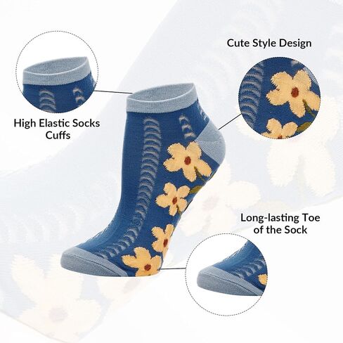 Violet Mist Cute Ankle Socks Kawaii Embroidered Floral Short Casual Cotton Socks Vintage Patterned 5 Pairs for Girls Women in Saudi Arabia