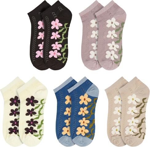 Violet Mist Cute Ankle Socks Kawaii Embroidered Floral Short Casual Cotton Socks Vintage Patterned 5 Pairs for Girls Women in Saudi Arabia