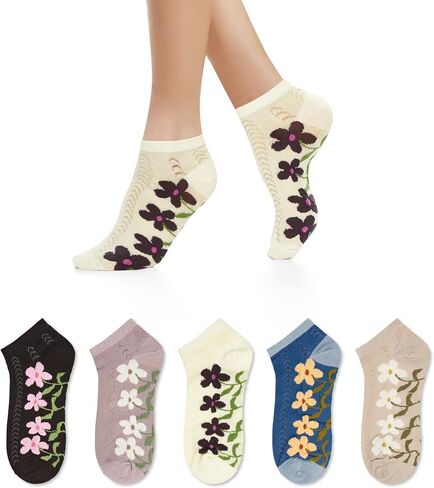 Violet Mist Cute Ankle Socks Kawaii Embroidered Floral Short Casual Cotton Socks Vintage Patterned 5 Pairs for Girls Women in Saudi Arabia