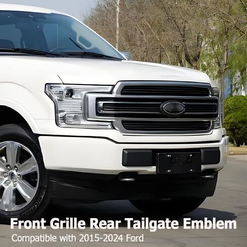 9.5 Inch Front Grille Rear Tailgate Emblem Compatible with 2015-2024 Ford F150,Overlay American Flag Decals Exterior Accessories, Black (2Pack) in Saudi Arabia