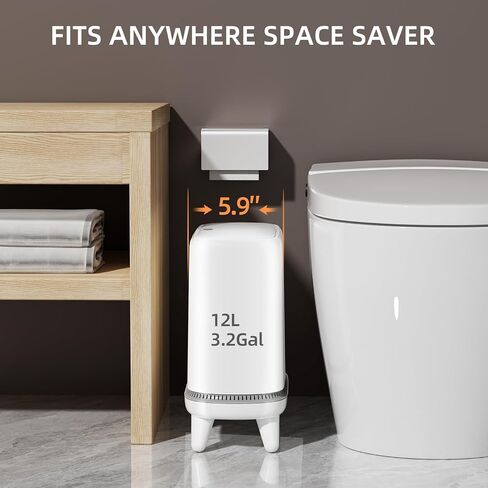 Bathroom Trash Can with Lid, Vacuum Adsorption Small Garbage Can 3.2 Gallon Press Top Lid Trash Bin with Legs Waterproof Waste Basket for Bathroom Bedroom Office Home in Saudi Arabia